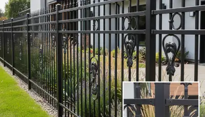 Black ornamental metal fence installation by Chop Chop Landscaping in Stockton, CA for security and style