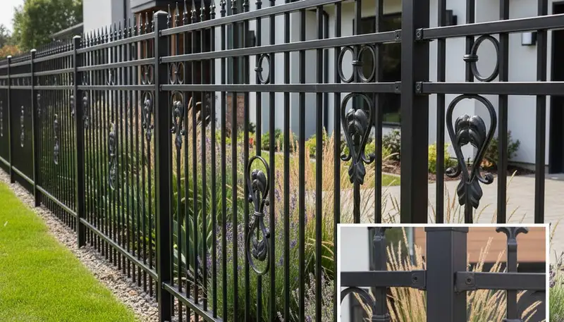 Black ornamental metal fence installation by Chop Chop Landscaping in Stockton, CA for security and style