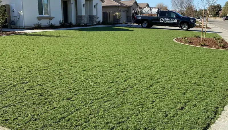 Fresh hydroseed application covering prepared soil by Chop Chop Landscaping in Stockton, CA