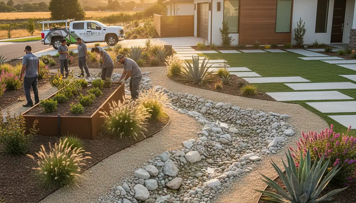 Landscaping crew serving Stockton, CA with professional lawn care and outdoor maintenance services