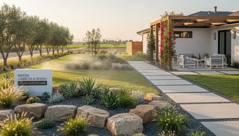 Landscaping crew serving Stockton, CA on a residential yard maintenance project