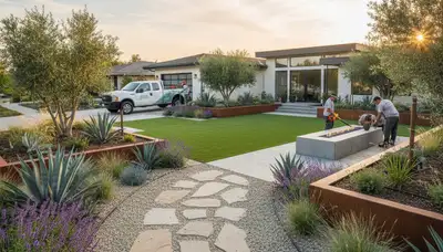 Landscaping crew providing yard maintenance and lawn care in Stockton, CA