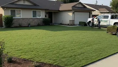Freshly installed green sod lawn by Chop Chop Landscaping in Stockton, CA showcasing professional results