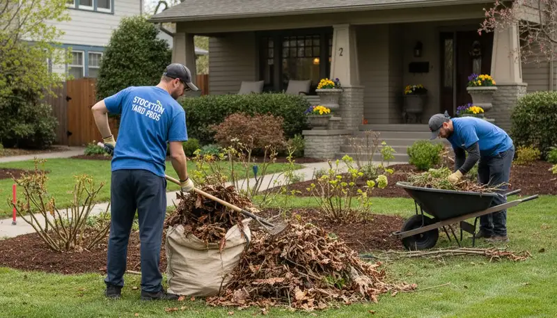 Spring yard clean up and garden bed refresh by professional landscapers in Stockton, CA
